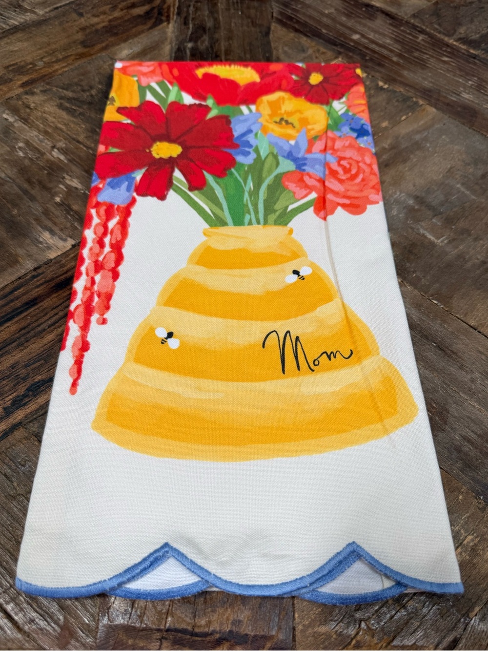 Anthropologie Mom Bee Hive Floral Kitchen Dish Cotton Towel Multicolor New w/Tag